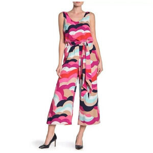Trina Turk Dizzy Jumpsuit Wide Leg Abstract Multicolor Wave Size 10 (No Belt)